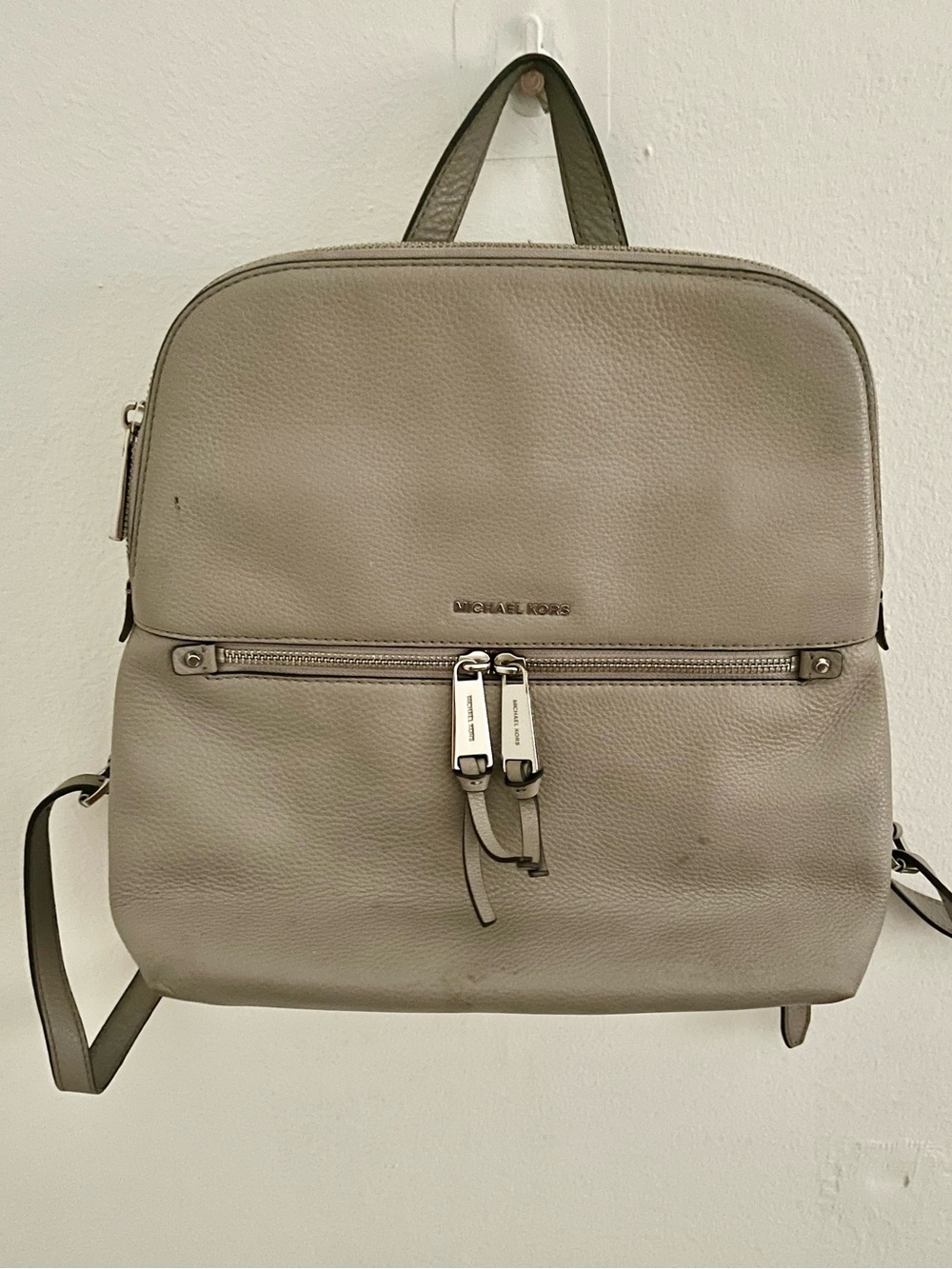 Michael Kors Taupe Leather Backpack in grey